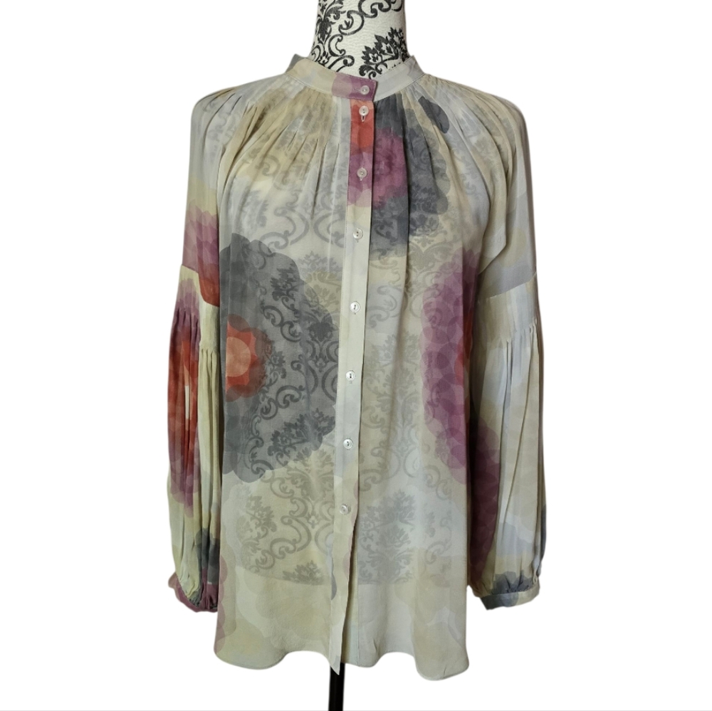 Club Monaco Semi Sheer Floral Silk Blouse size small